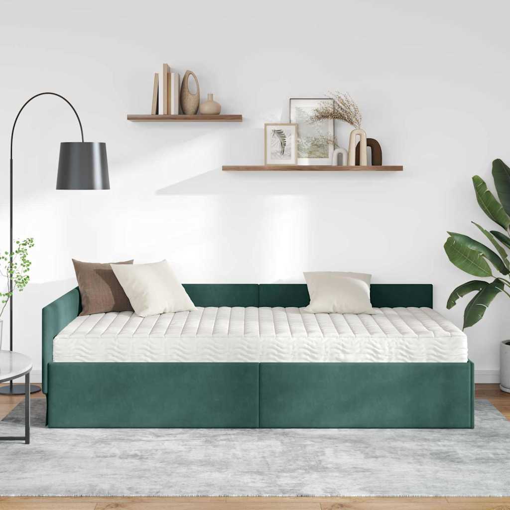 vidaXL Rama Łóżka Narożnego z Materacem Inny 2 pcs Zielony Aksamit