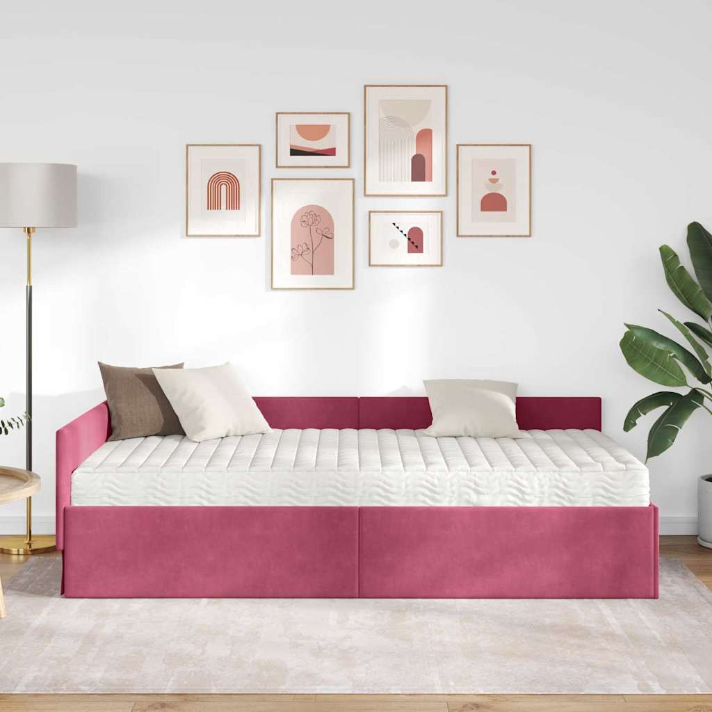 vidaXL Rama Łóżka Narożnego z Materacem Inny 2 pcs Zielony Aksamit