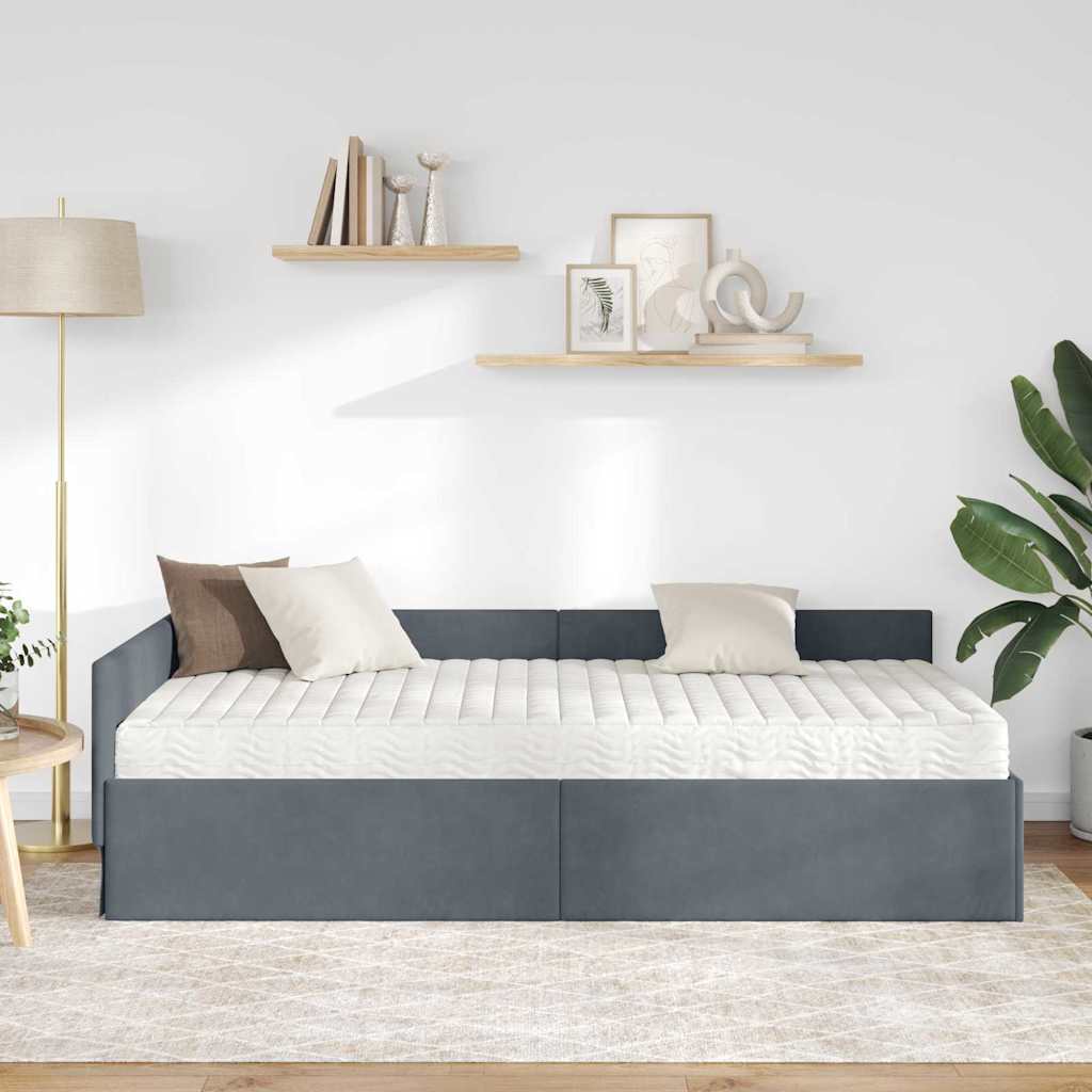 vidaXL Rama Łóżka Narożnego z Materacem Inny 2 pcs Szary Aksamit