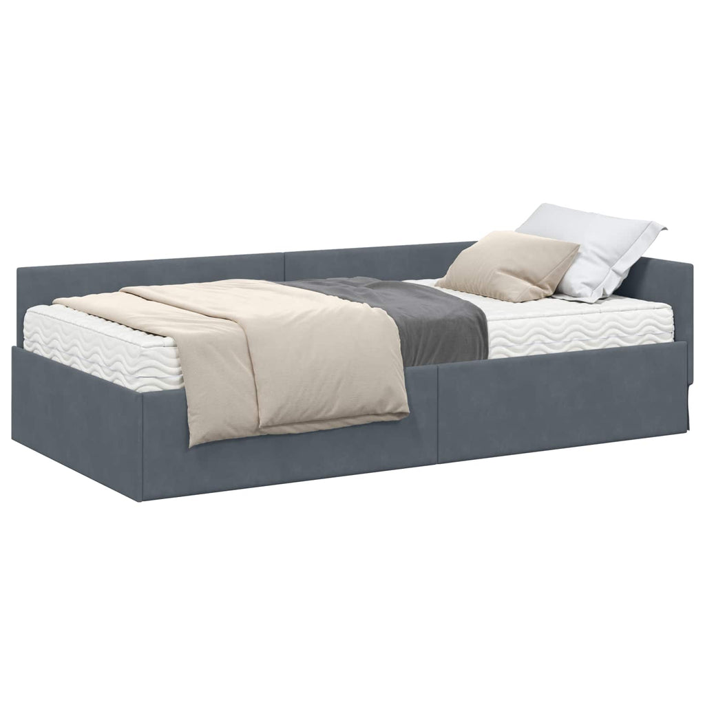 vidaXL Rama Łóżka Narożnego z Materacem Inny 2 pcs Szary Aksamit