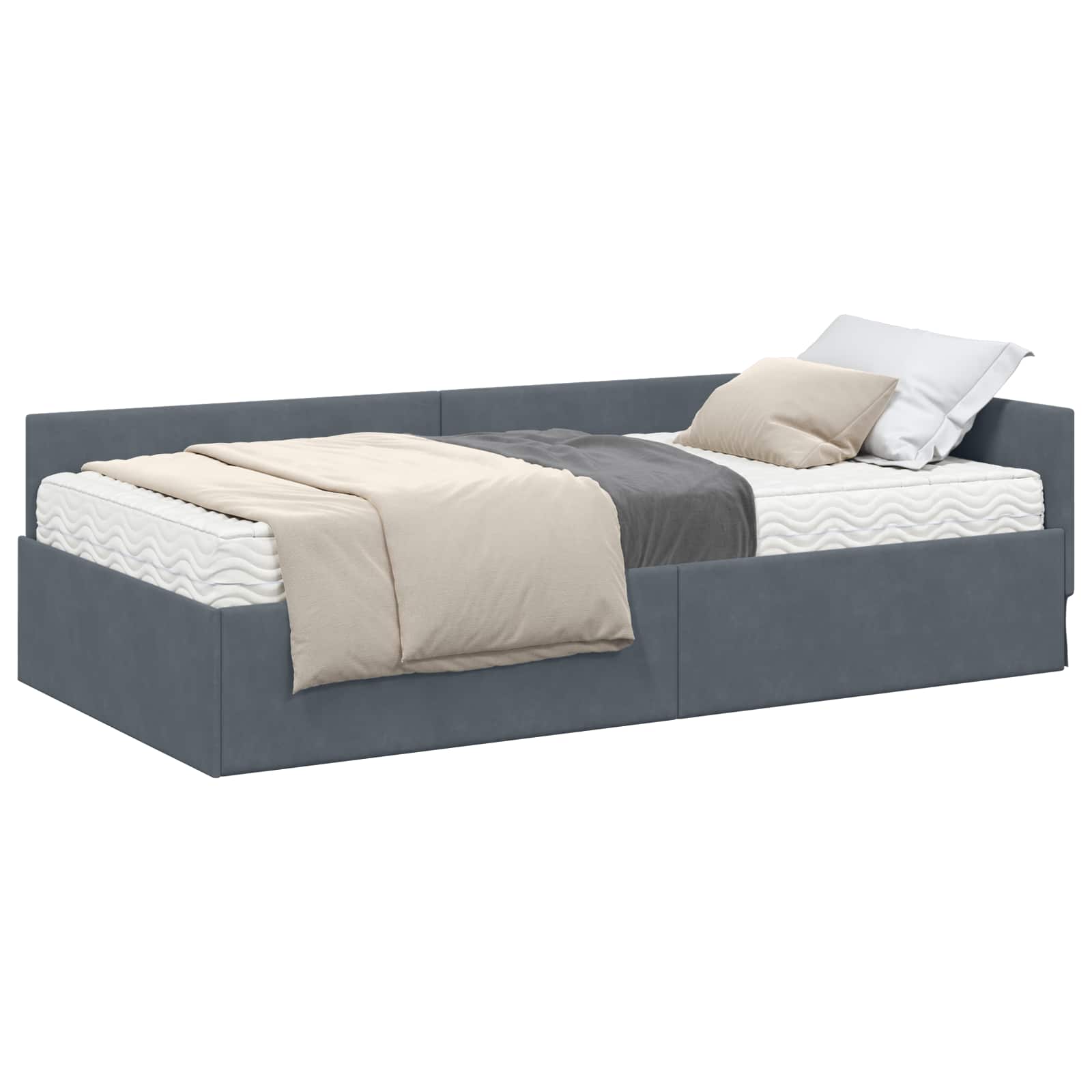 vidaXL Rama Łóżka Narożnego z Materacem Inny 2 pcs Szary Aksamit