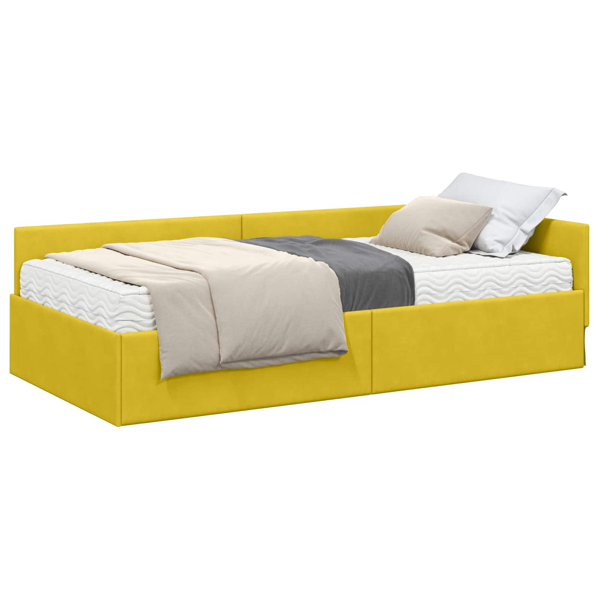 vidaXL Rama Łóżka Narożnego z Materacem 2 szt. Żółty 90 x 200 cm