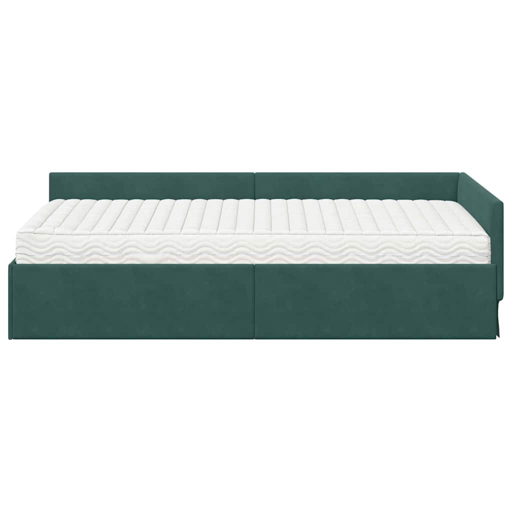 vidaXL Rama Łóżka Narożnego z Materacem Inny 2 pcs Zielony Aksamit