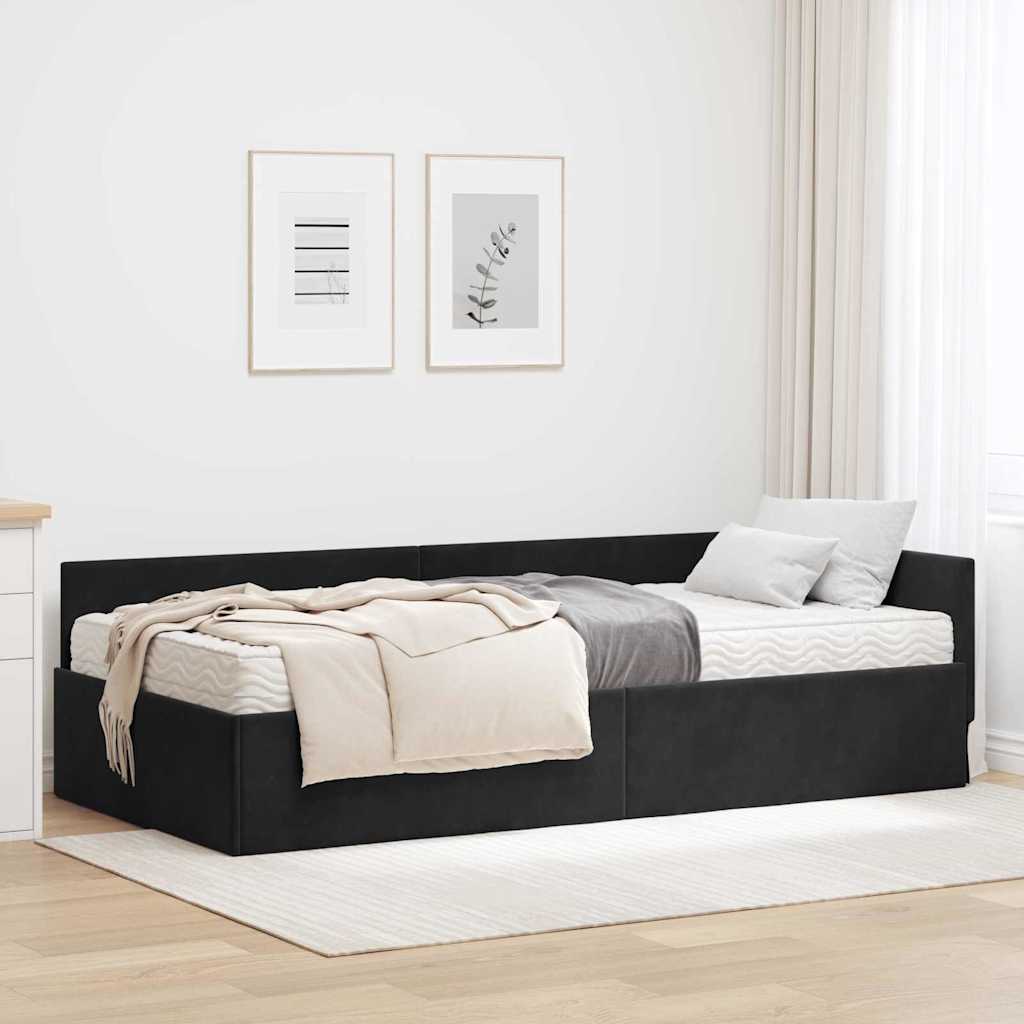 vidaXL Rama Łóżka Narożnego z Materacem Inny 2 pcs Czarny Aksamit