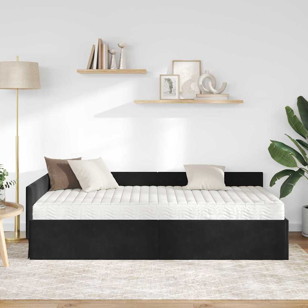 vidaXL Rama Łóżka Narożnego z Materacem Inny 2 pcs Czarny Aksamit