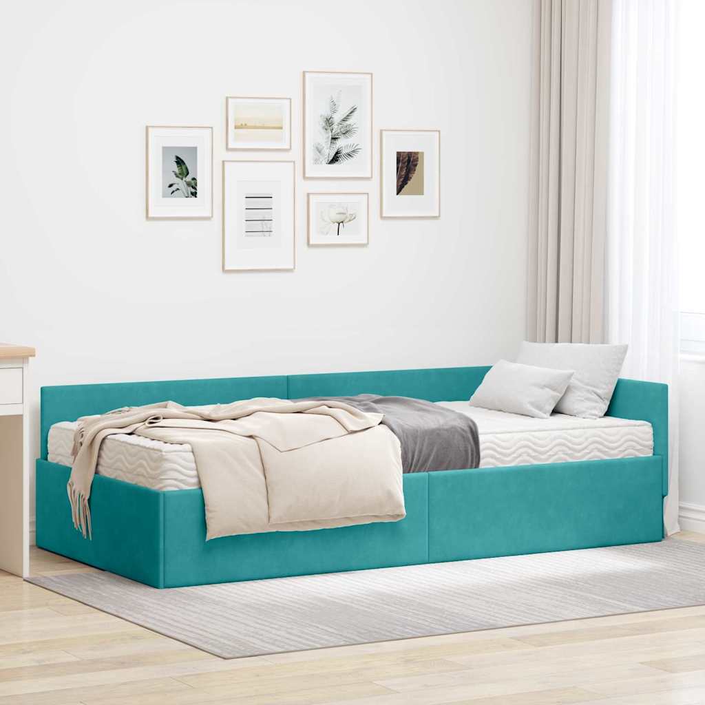 vidaXL Rama Łóżka Narożnego z Materacem Inny 2 pcs Turkusowy Aksamit