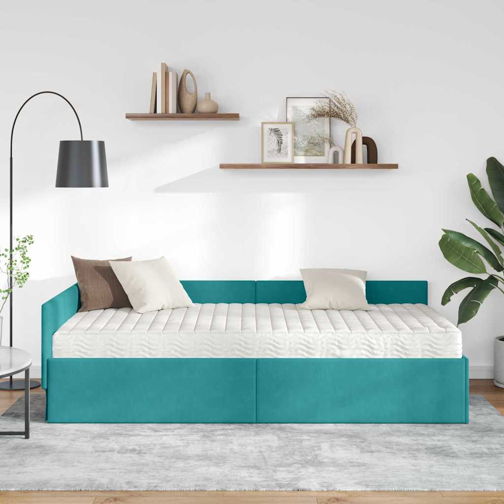vidaXL Rama Łóżka Narożnego z Materacem Inny 2 pcs Turkusowy Aksamit