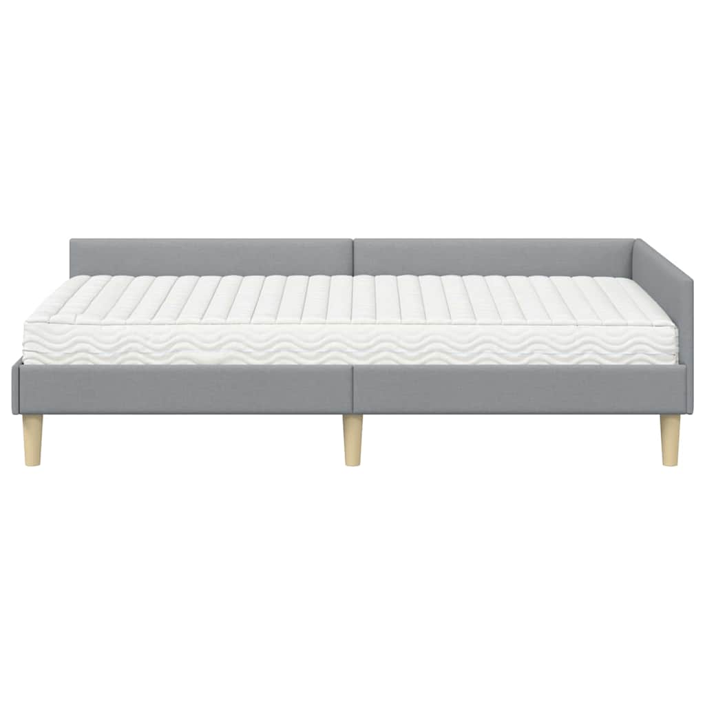 vidaXL Rama Łóżka Narożnego z Materacem 2 pcs Jasnoszary tkanina