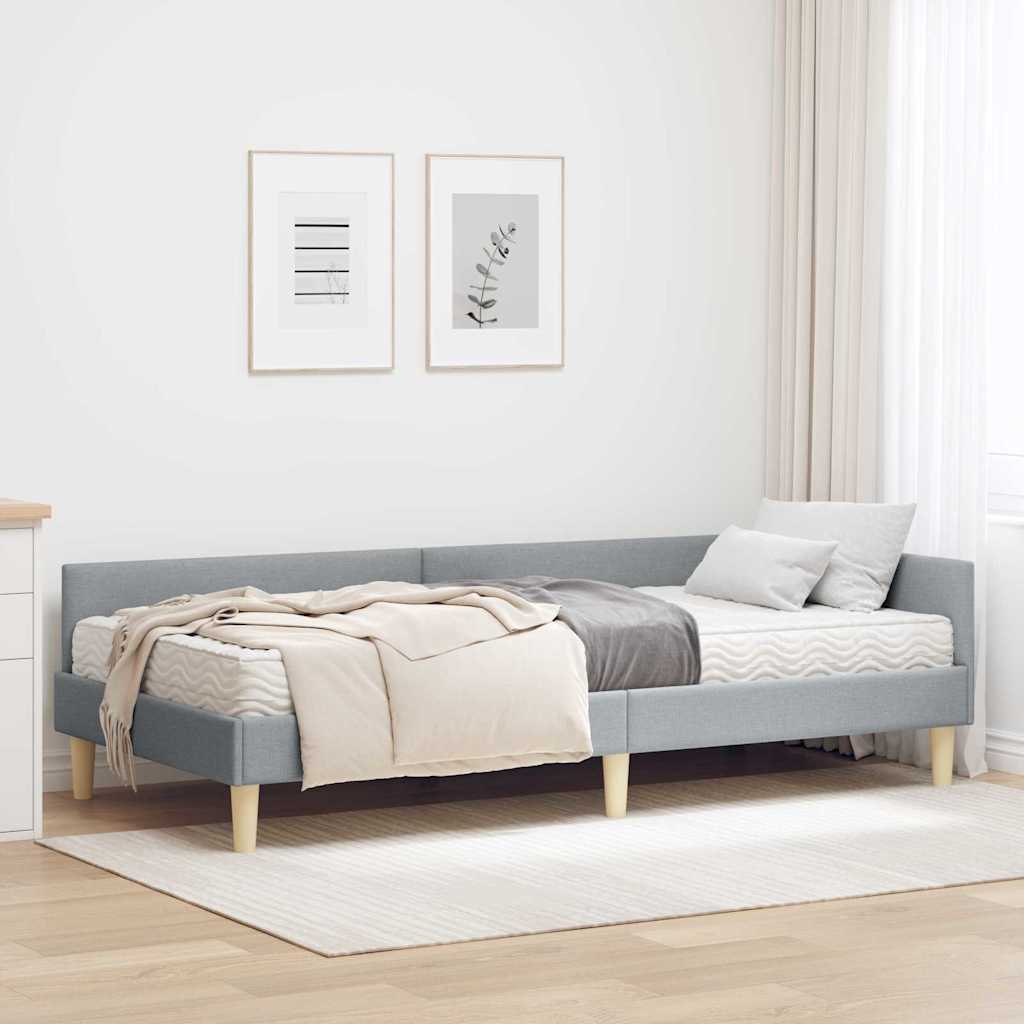 vidaXL Rama Łóżka Narożnego z Materacem 2 pcs Jasnoszary tkanina