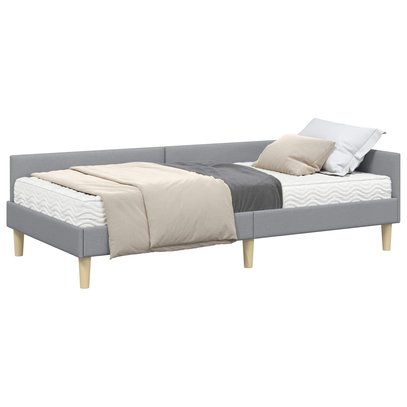 vidaXL Rama Łóżka Narożnego z Materacem 2 pcs Jasnoszary tkanina