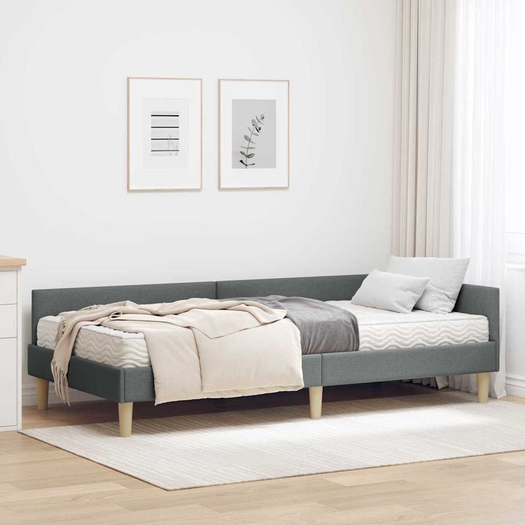vidaXL Rama Łóżka Narożnego z Materacem 2 pcs Szary tkanina