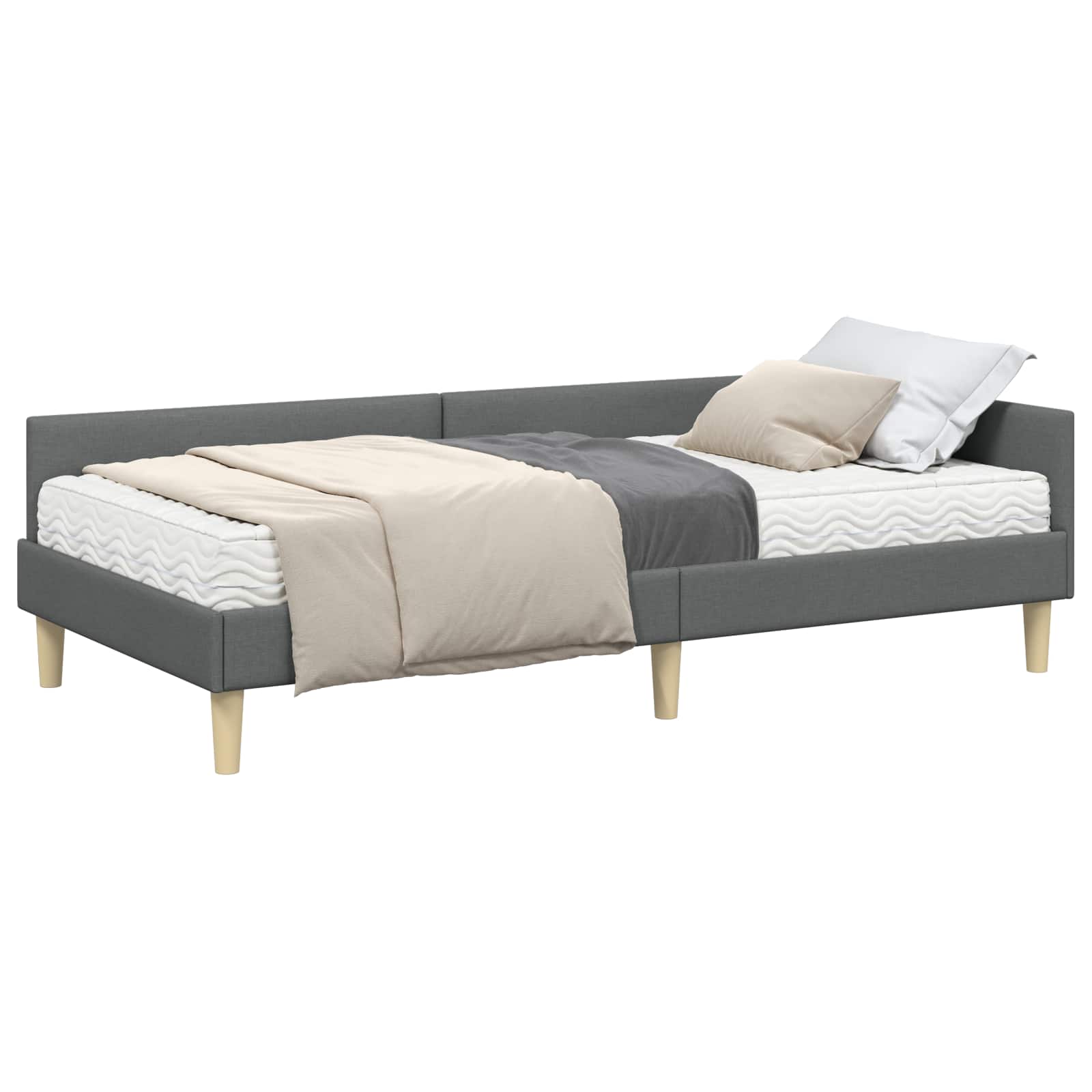 vidaXL Rama Łóżka Narożnego z Materacem 2 pcs Szary tkanina