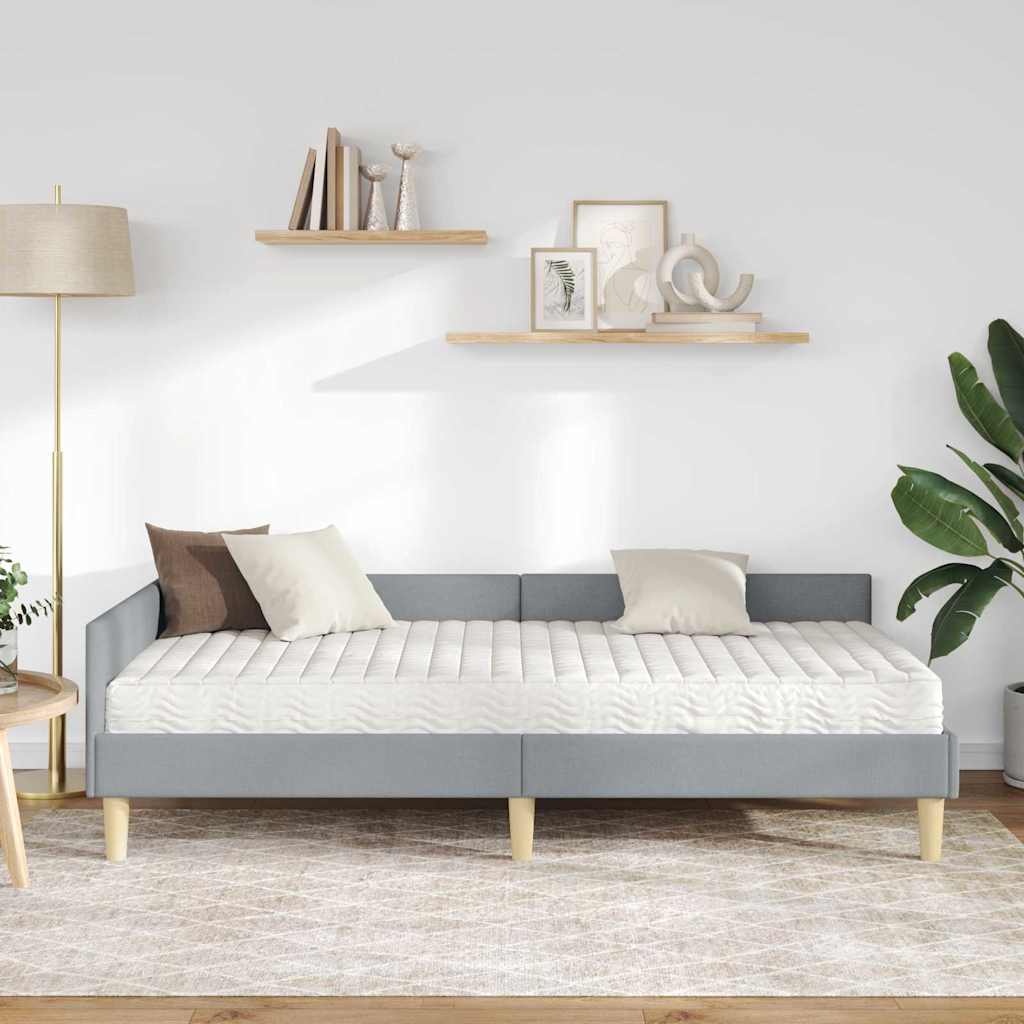 vidaXL Rama Łóżka Narożnego z Materacem 2 pcs Jasnoszary tkanina