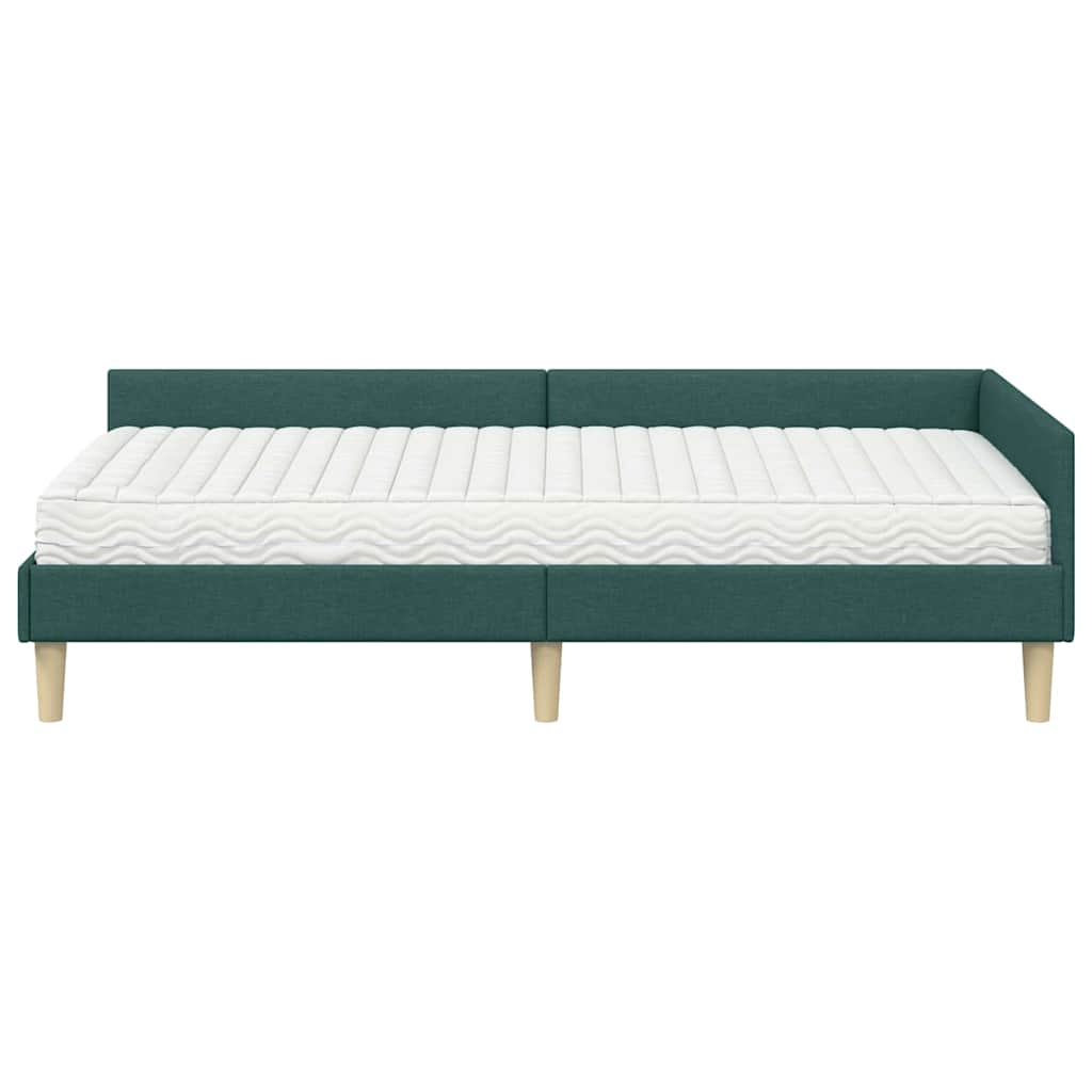 vidaXL Rama Łóżka Narożnego z Materacem 2 pcs Zielony tkanina