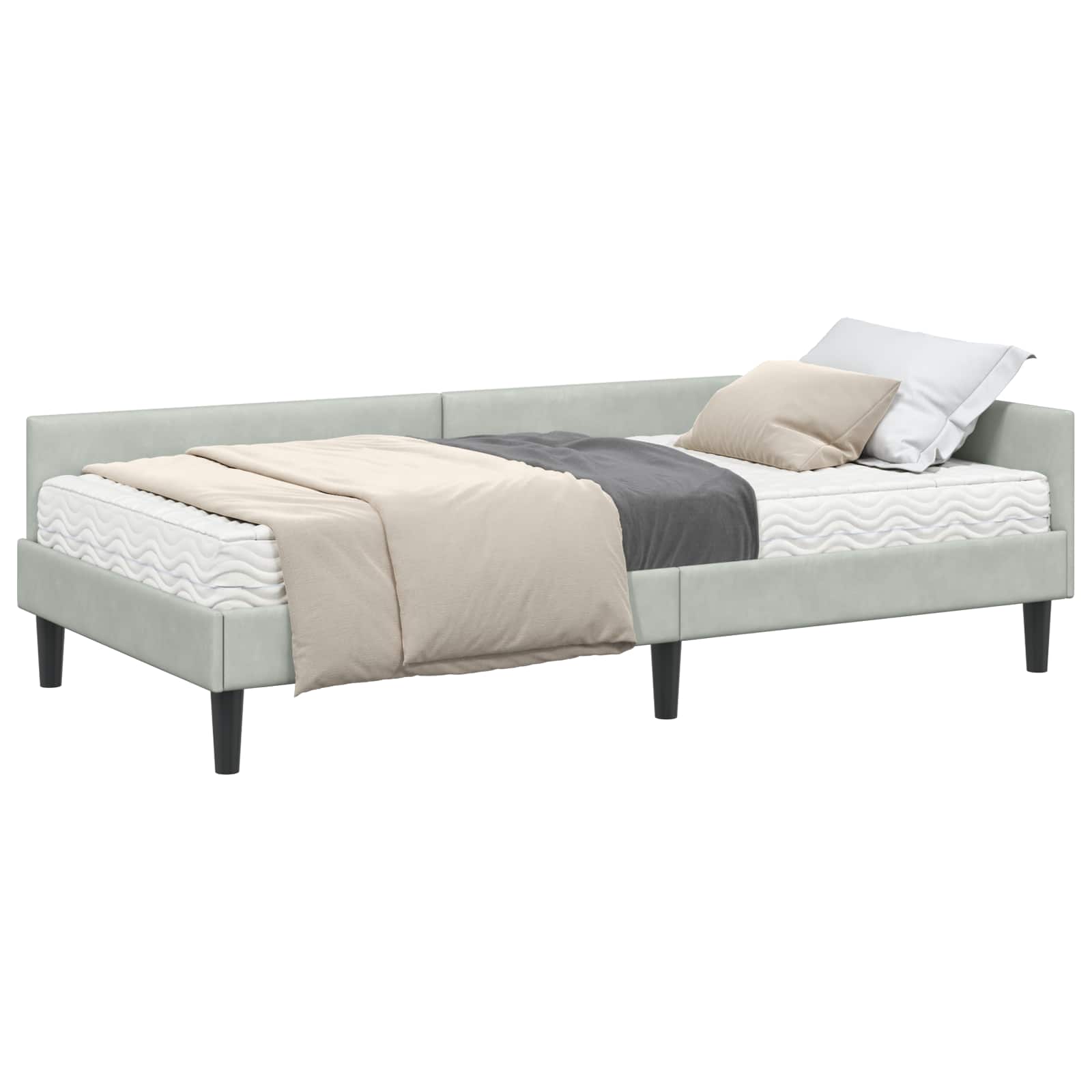 vidaXL Rama Łóżka Narożnego z Materacem Inny 2 pcs Jasnoszary Aksamit