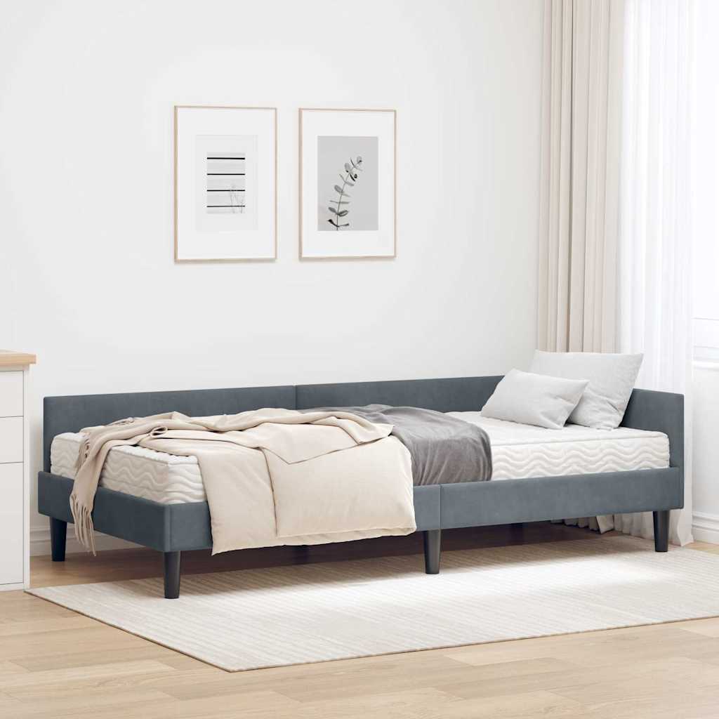 vidaXL Rama Łóżka Narożnego z Materacem Inny 2 pcs Szary Aksamit