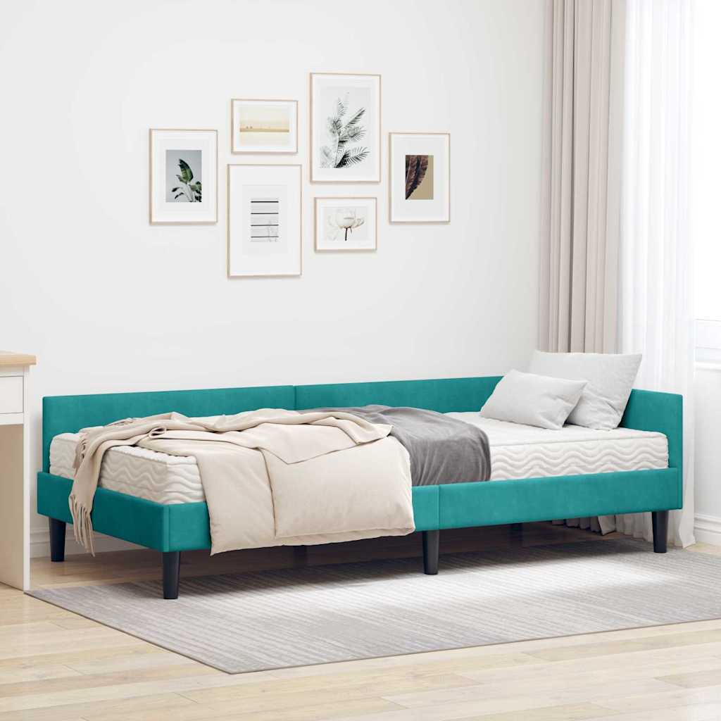 vidaXL Rama Łóżka Narożnego z Materacem Inny 2 pcs Turkusowy Aksamit