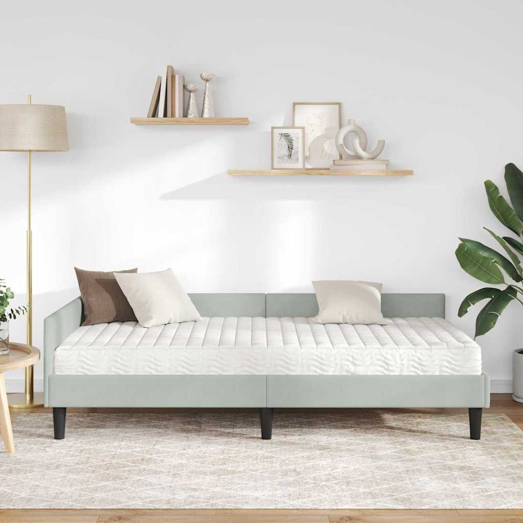 vidaXL Rama Łóżka Narożnego z Materacem Inny 2 pcs Jasnoszary Aksamit