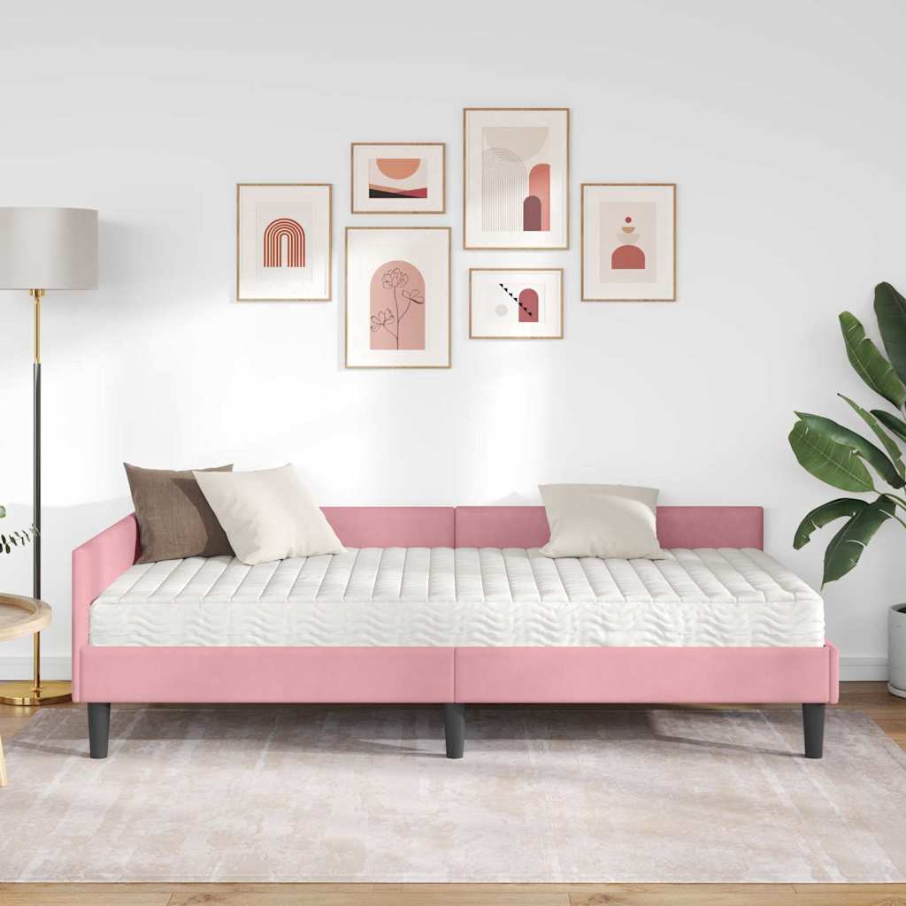 vidaXL Rama Łóżka Narożnego z Materacem Inny 2 pcs Szary Aksamit