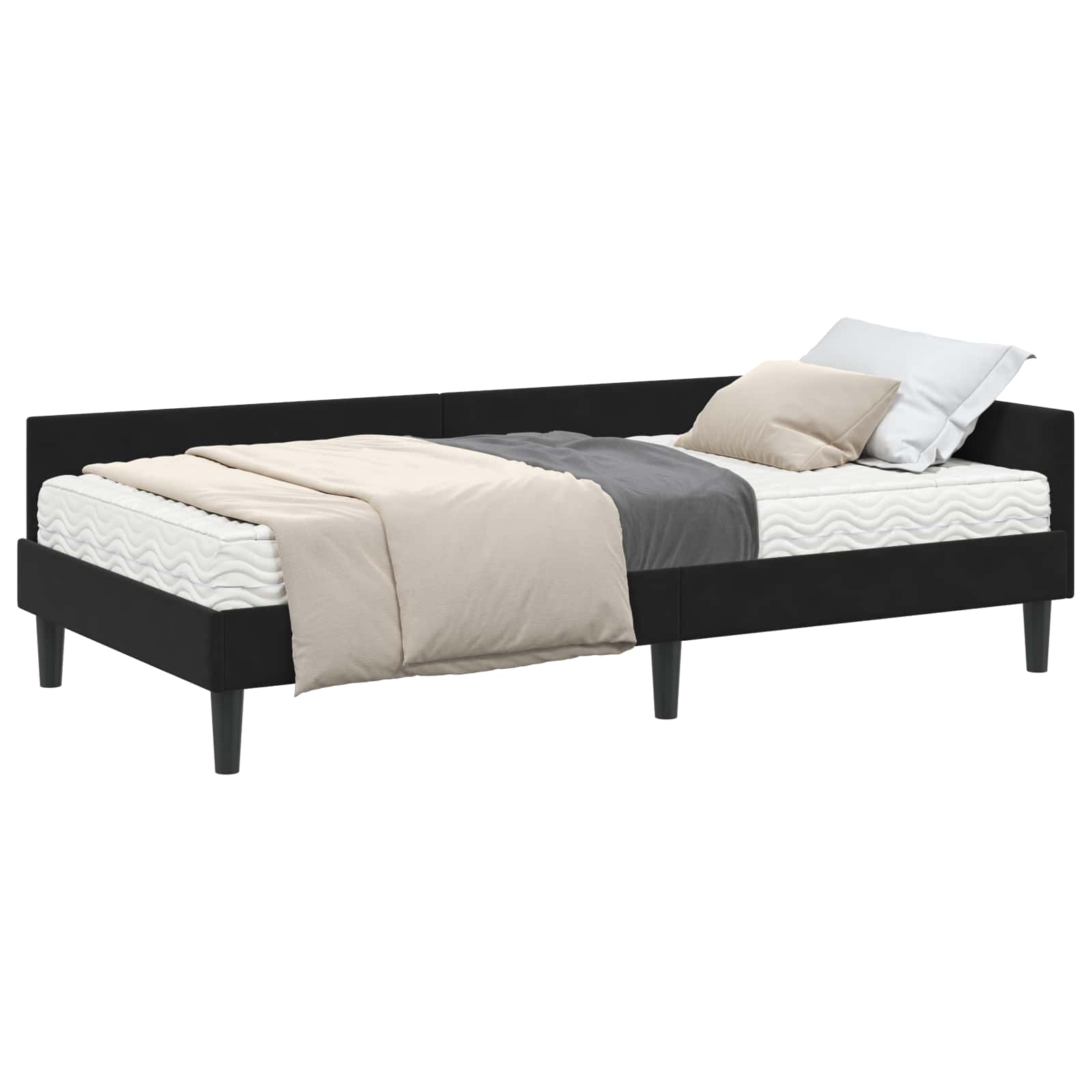 vidaXL Rama Łóżka Narożnego z Materacem Inny 2 pcs Czarny Aksamit