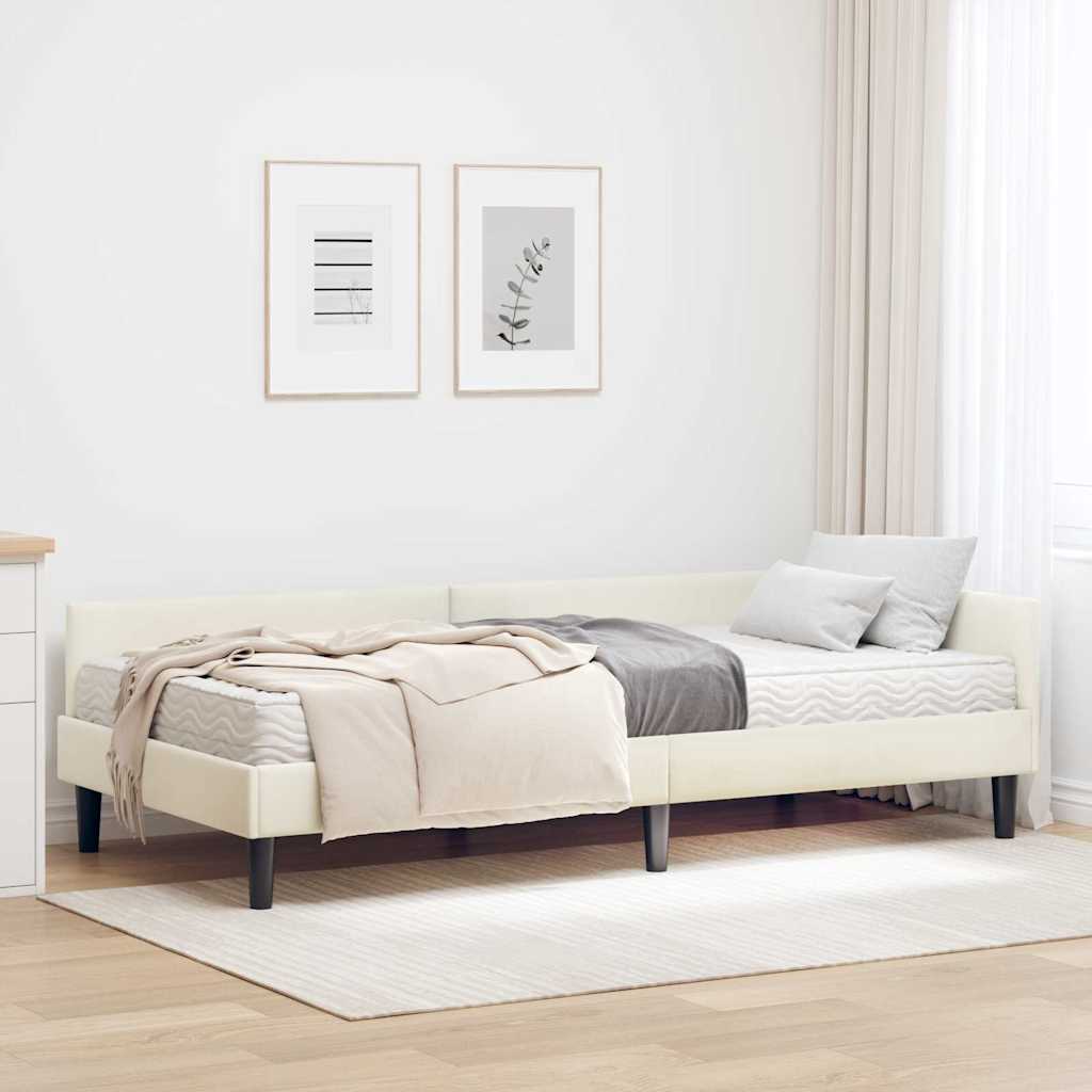 vidaXL Rama Łóżka Narożnego z Materacem Inny 2 pcs Kremowy Aksamit