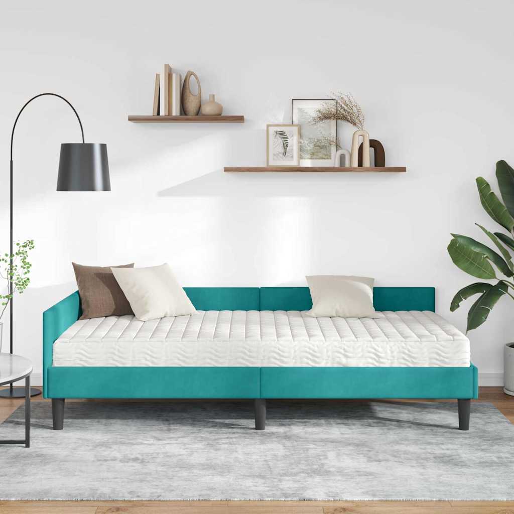 vidaXL Rama Łóżka Narożnego z Materacem Inny 2 pcs Turkusowy Aksamit