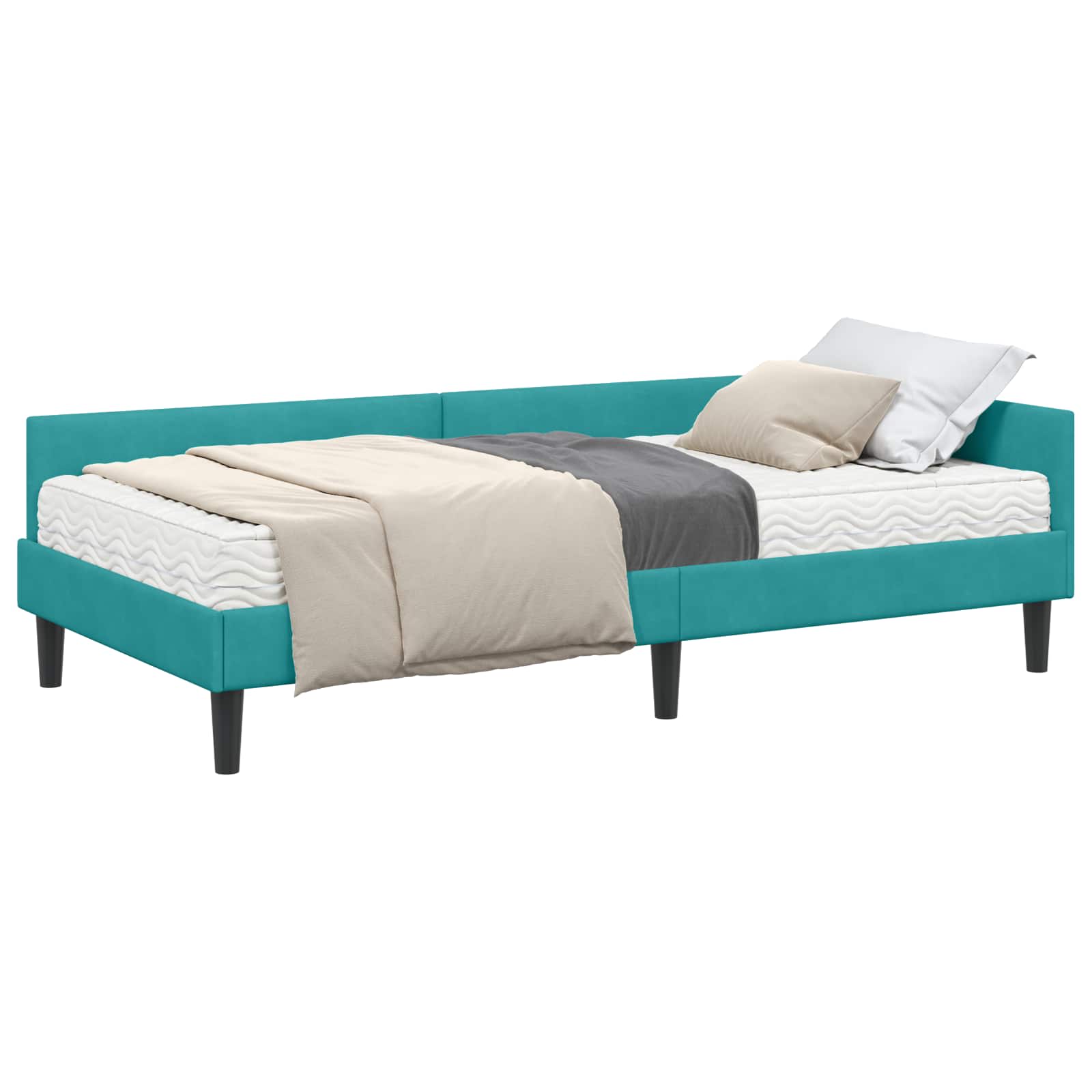 vidaXL Rama Łóżka Narożnego z Materacem Inny 2 pcs Turkusowy Aksamit