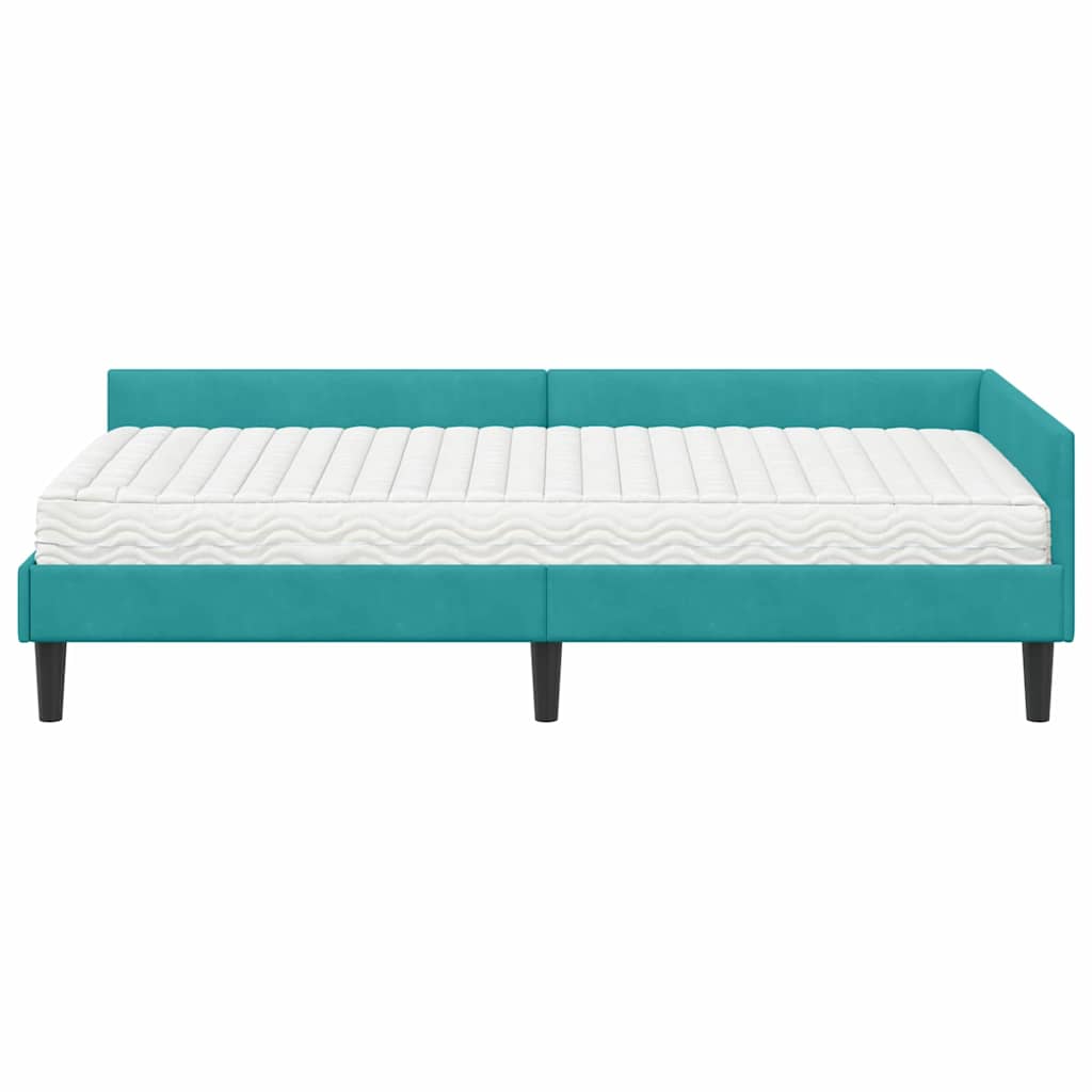 vidaXL Rama Łóżka Narożnego z Materacem Inny 2 pcs Turkusowy Aksamit