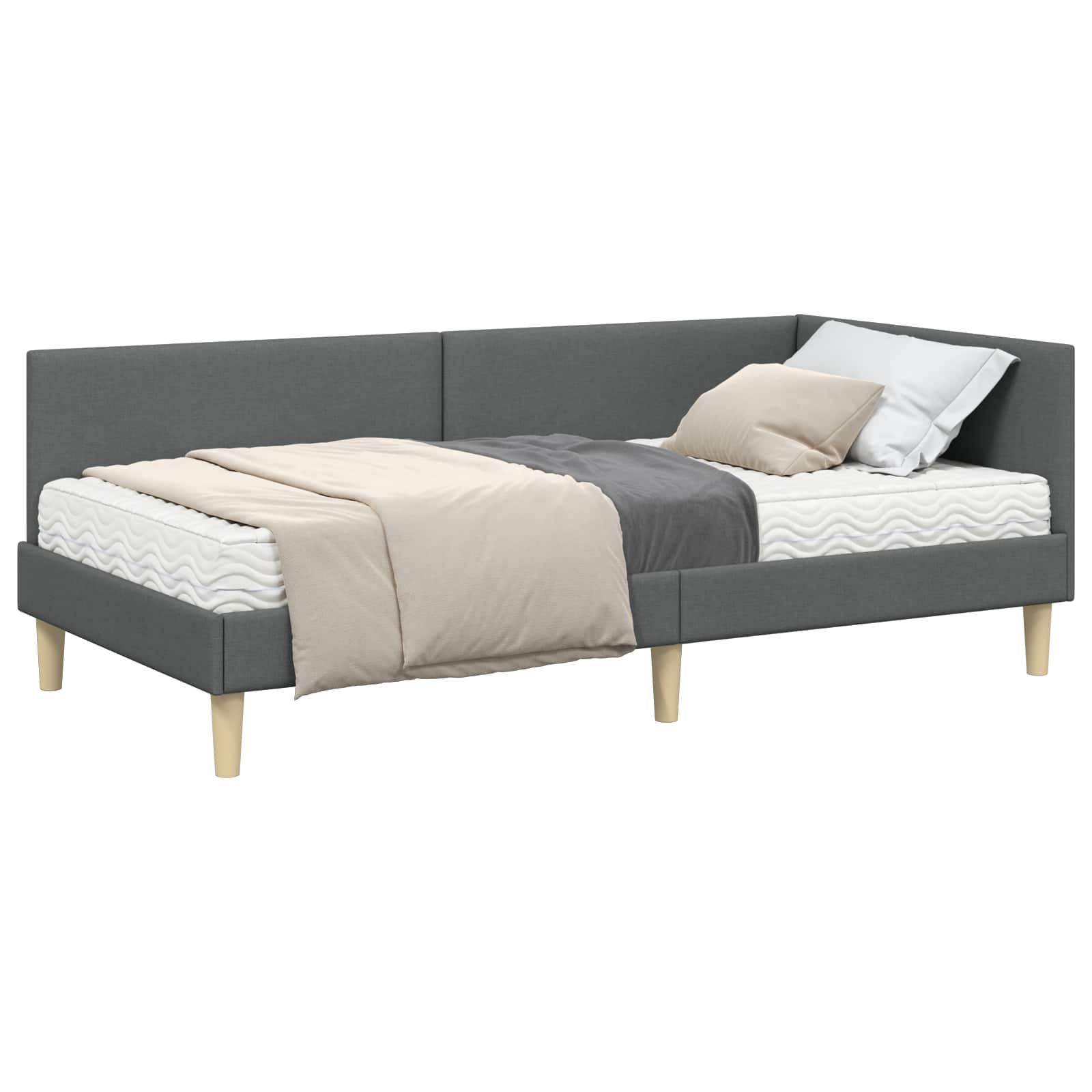 vidaXL Rama Łóżka Narożnego z Materacem Inny 2 pcs Szary tkanina