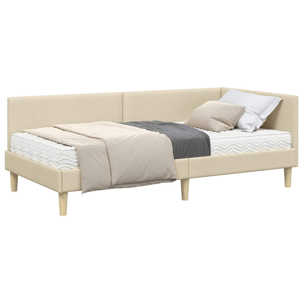 vidaXL Rama Łóżka Narożnego z Materacem Inny 2 pcs Kremowy tkanina