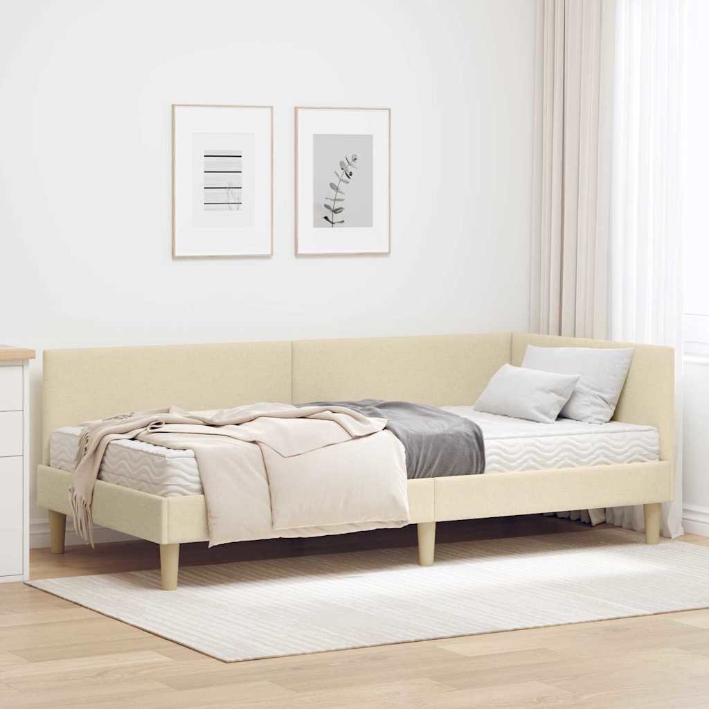 vidaXL Rama Łóżka Narożnego z Materacem Inny 2 pcs Kremowy tkanina