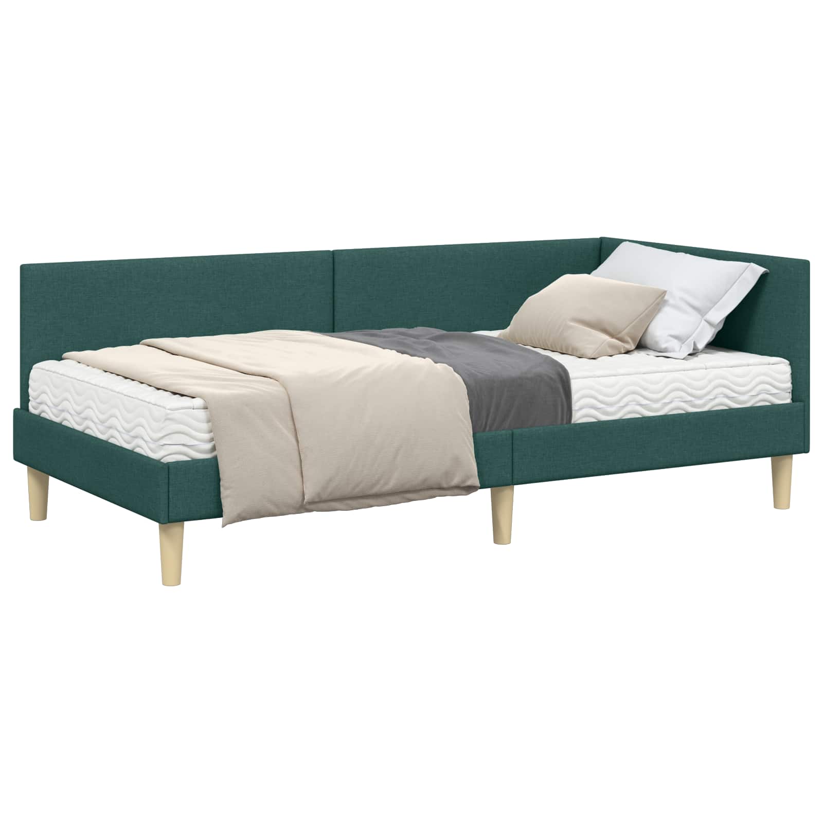vidaXL Rama Łóżka Narożnego z Materacem Inny 2 pcs Zielony tkanina