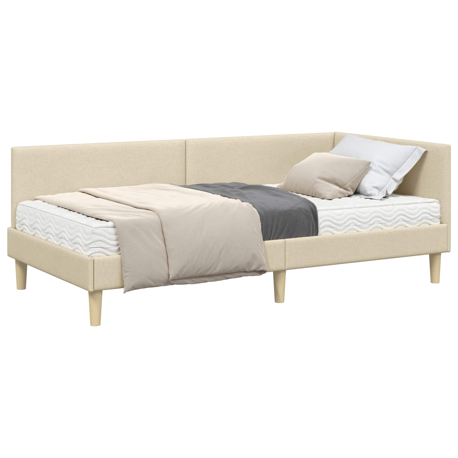 vidaXL Rama Łóżka Narożnego z Materacem Inny 2 pcs Kremowy tkanina