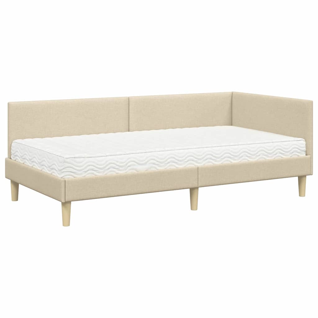 vidaXL Rama Łóżka Narożnego z Materacem Inny 2 pcs Kremowy tkanina