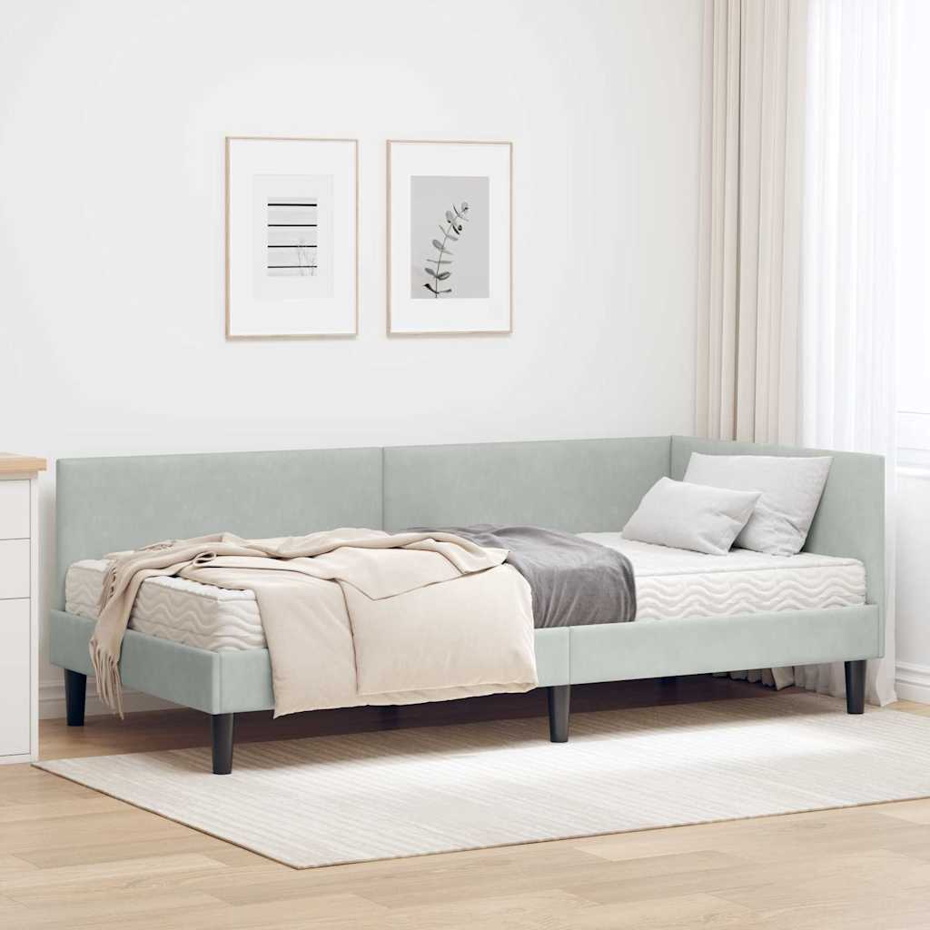 vidaXL Rama Łóżka Narożnego z Materacem Inny 2 pcs Jasnoszary Aksamit