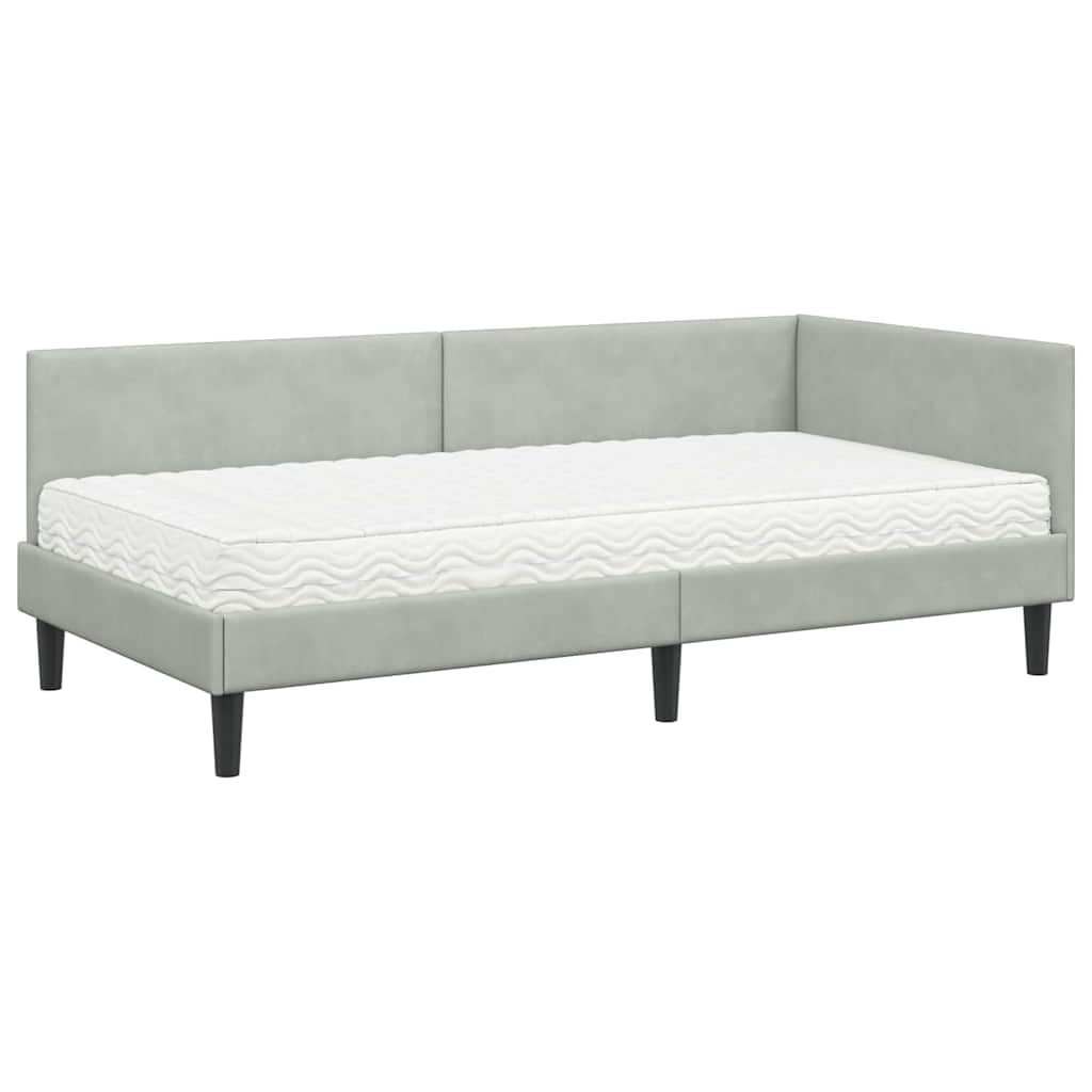 vidaXL Rama Łóżka Narożnego z Materacem Inny 2 pcs Jasnoszary Aksamit