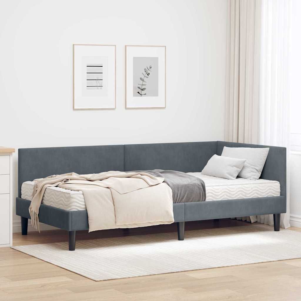 vidaXL Rama Łóżka Narożnego z Materacem Inny 2 pcs Szary Aksamit