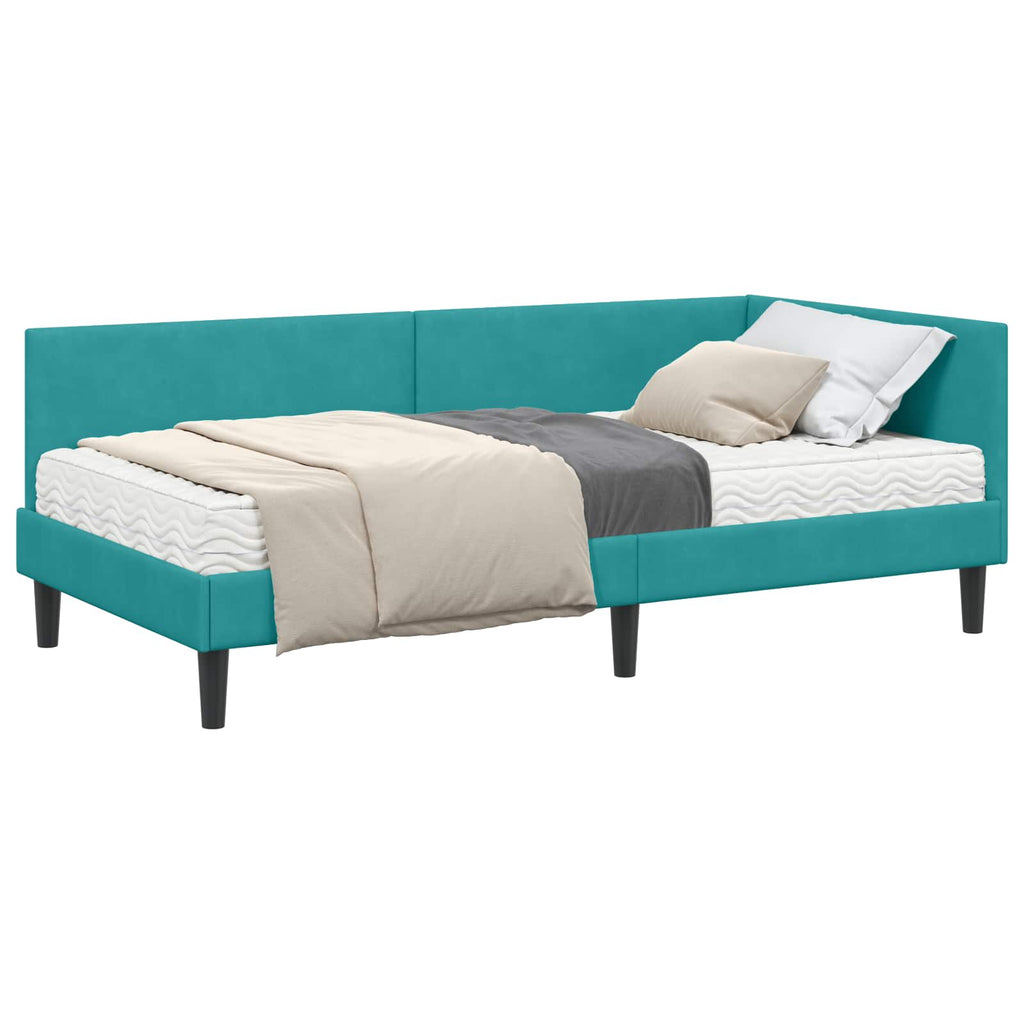 vidaXL Rama Łóżka Narożnego z Materacem Inny 2 pcs Turkusowy Aksamit