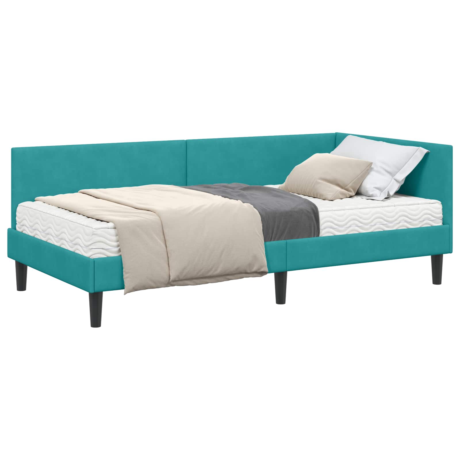 vidaXL Rama Łóżka Narożnego z Materacem Inny 2 pcs Turkusowy Aksamit