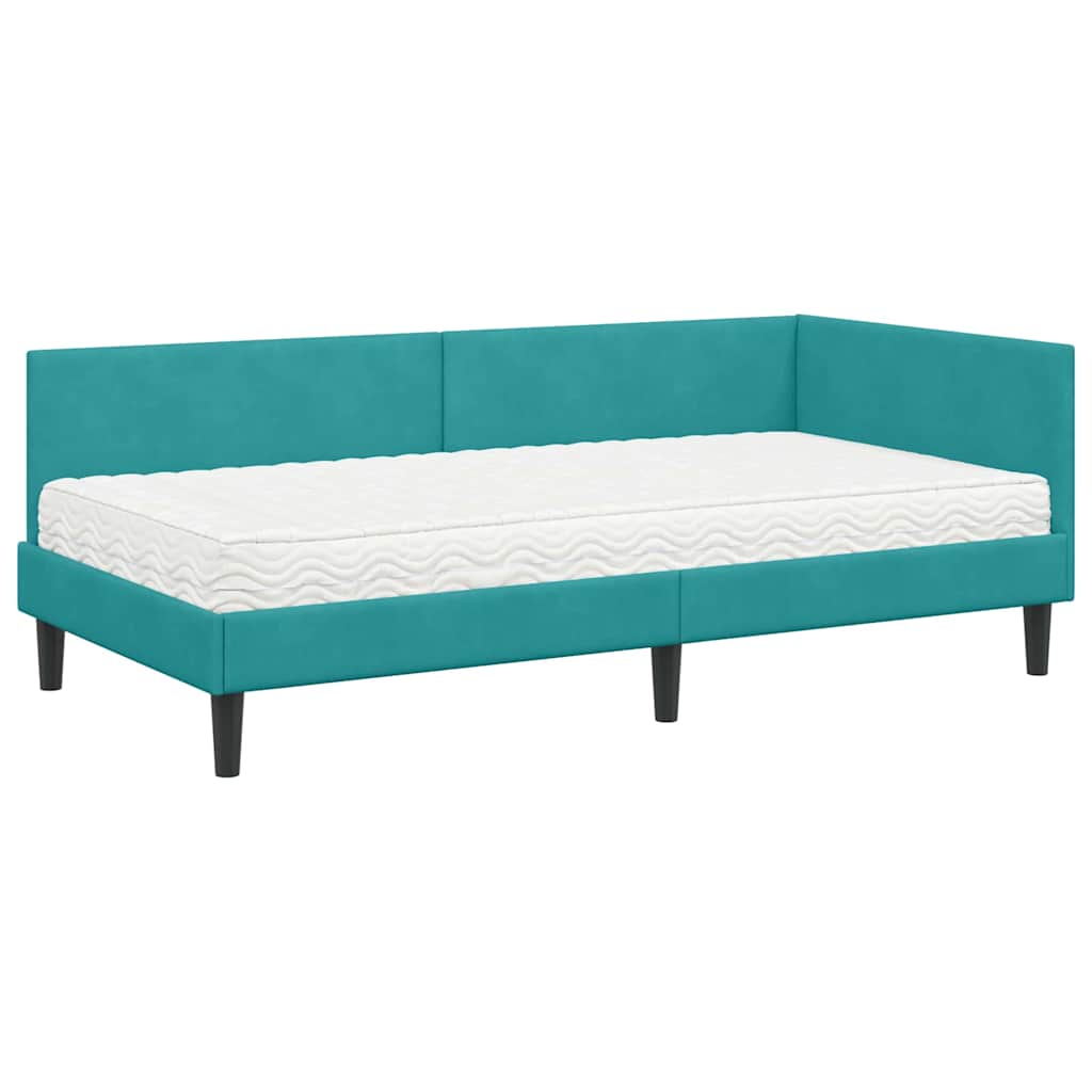vidaXL Rama Łóżka Narożnego z Materacem Inny 2 pcs Turkusowy Aksamit