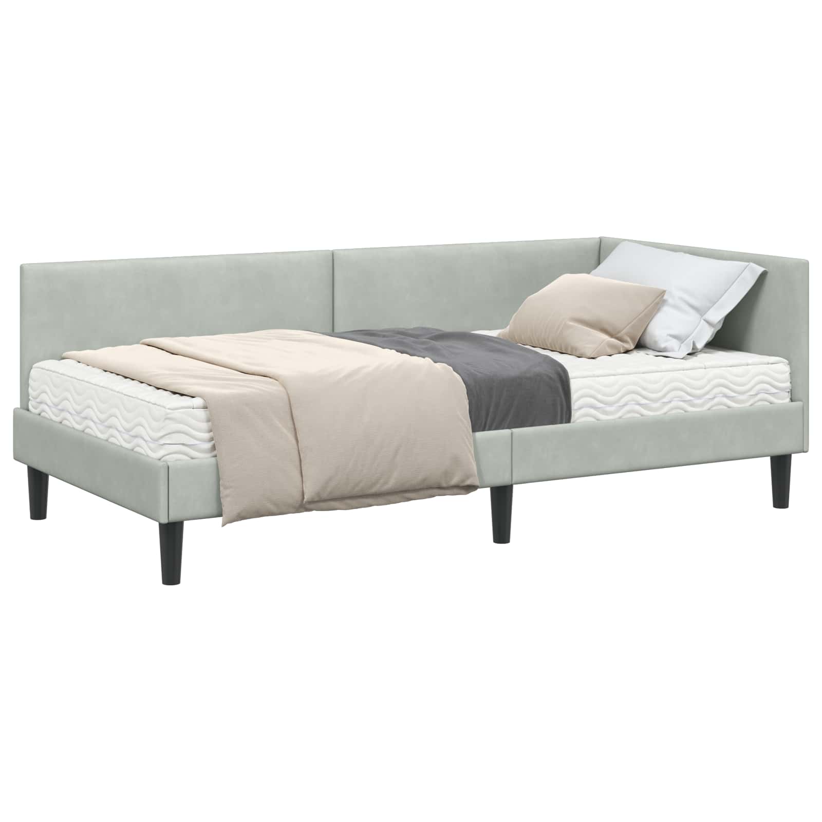 vidaXL Rama Łóżka Narożnego z Materacem Inny 2 pcs Jasnoszary Aksamit