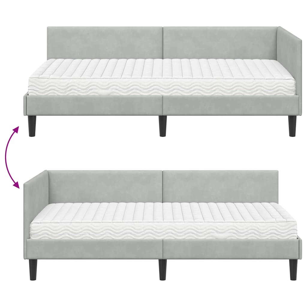 vidaXL Rama Łóżka Narożnego z Materacem Inny 2 pcs Jasnoszary Aksamit