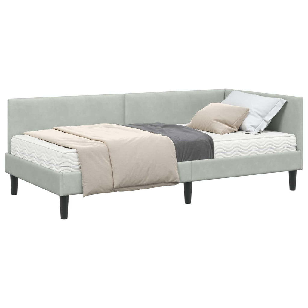 vidaXL Rama Łóżka Narożnego z Materacem Inny 2 pcs Jasnoszary Aksamit