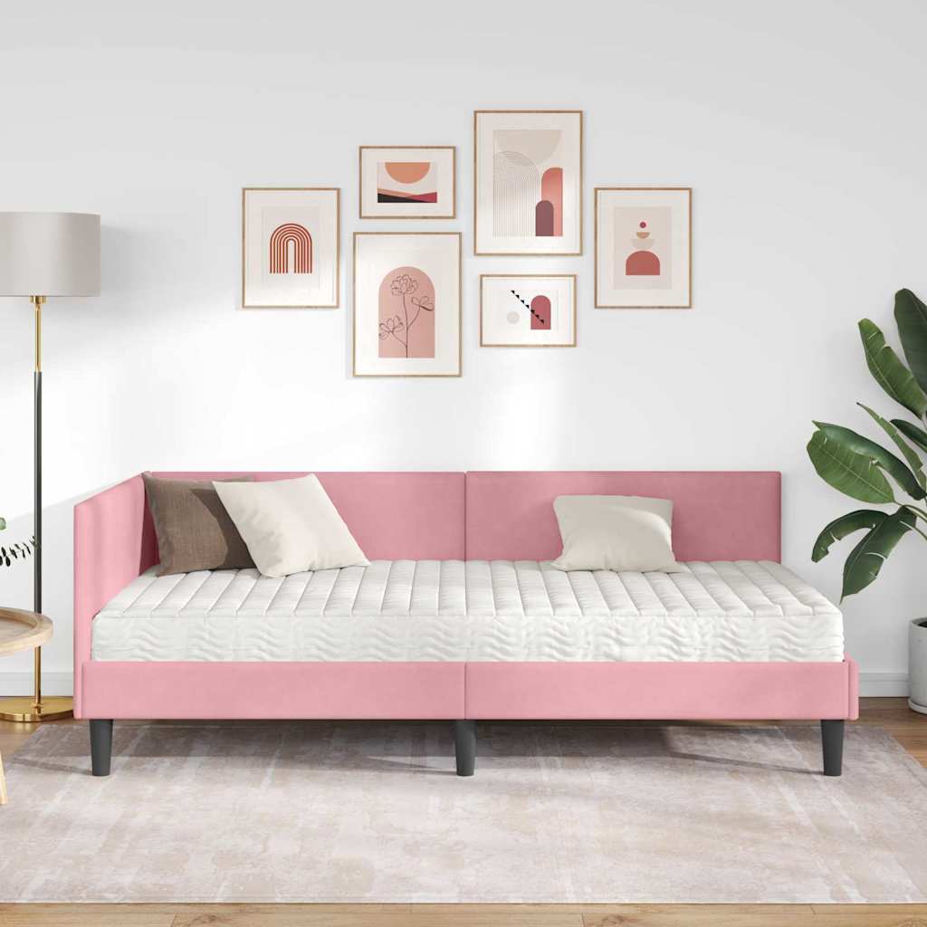 vidaXL Rama Łóżka Narożnego z Materacem Inny 2 pcs Szary Aksamit