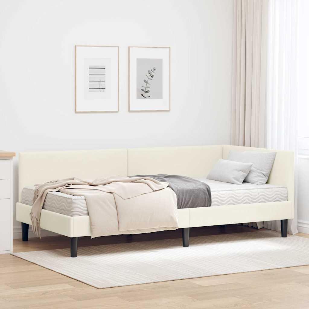 vidaXL Rama Łóżka Narożnego z Materacem Inny 2 pcs Kremowy Aksamit