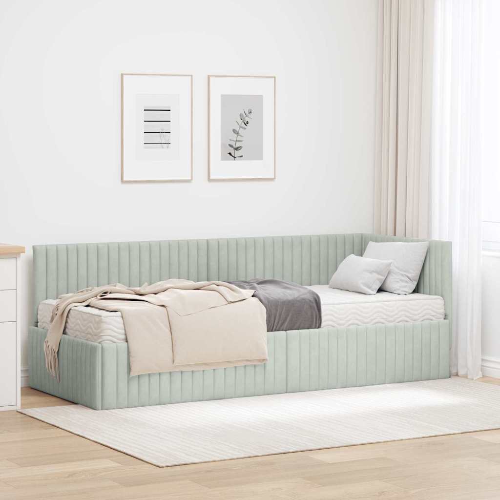 vidaXL Rama Łóżka Narożnego z Materacem 2 pcs Jasnoszary Aksamit
