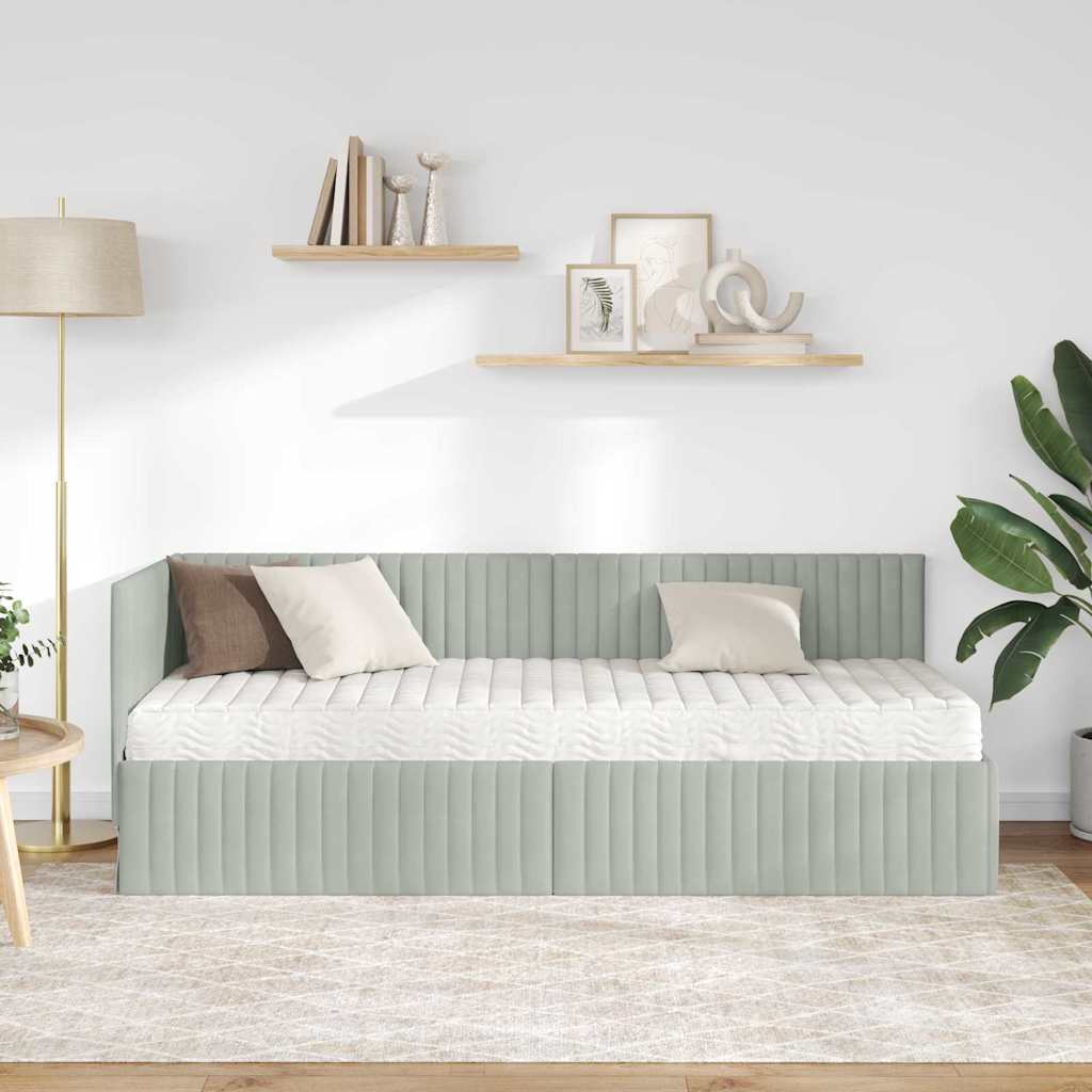 vidaXL Rama Łóżka Narożnego z Materacem 2 pcs Jasnoszary Aksamit