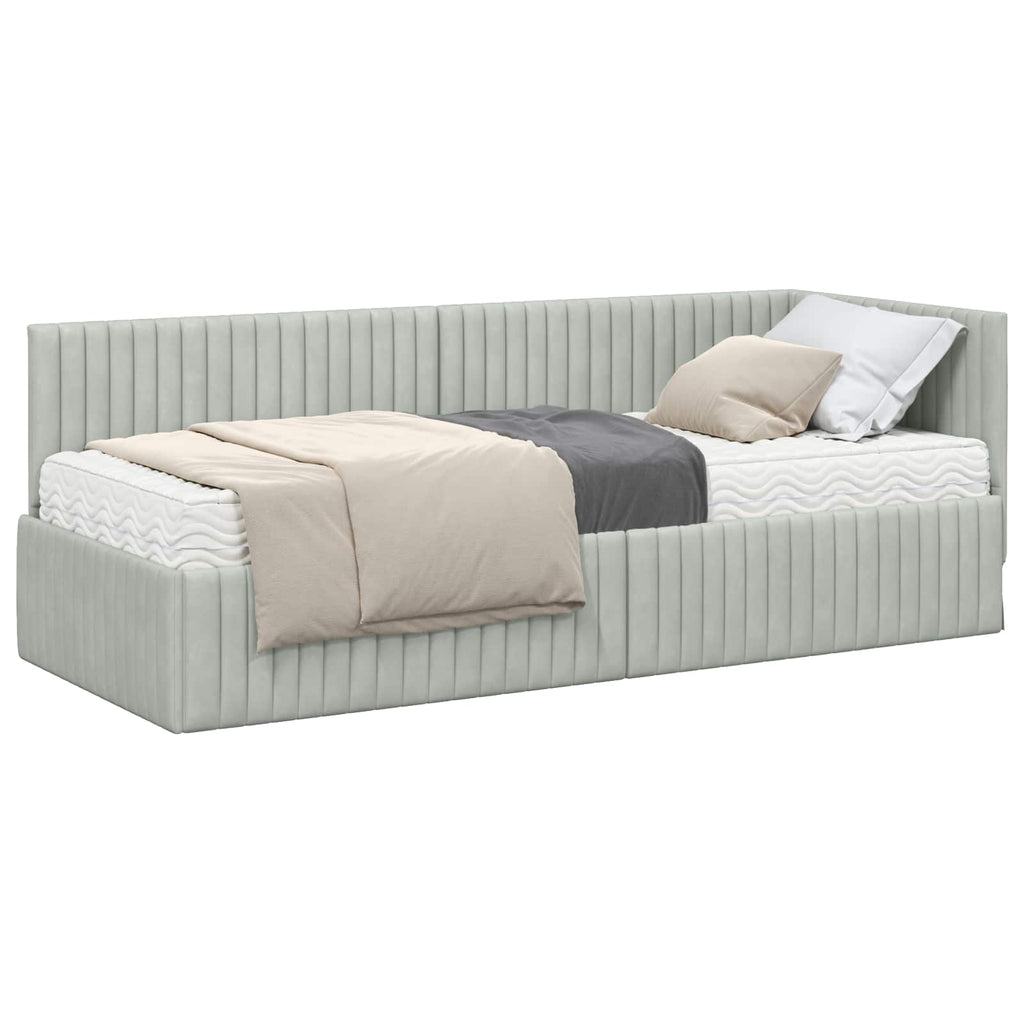 vidaXL Rama Łóżka Narożnego z Materacem 2 pcs Jasnoszary Aksamit
