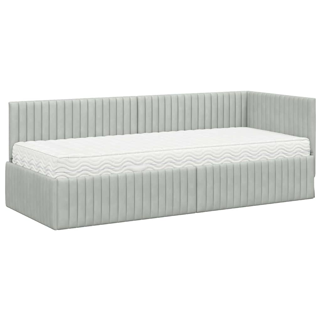 vidaXL Rama Łóżka Narożnego z Materacem 2 pcs Jasnoszary Aksamit