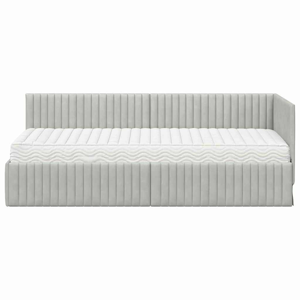 vidaXL Rama Łóżka Narożnego z Materacem 2 pcs Jasnoszary Aksamit